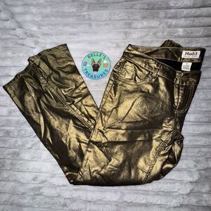 Mudd Size 11 Juniors Pants Metallic Gold Bronze Stretch Straight Y2K Shimmer 90s